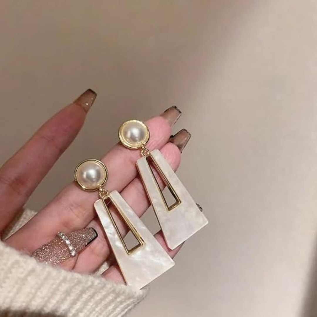 Pearl Geometric Drop Earrings - Image 2