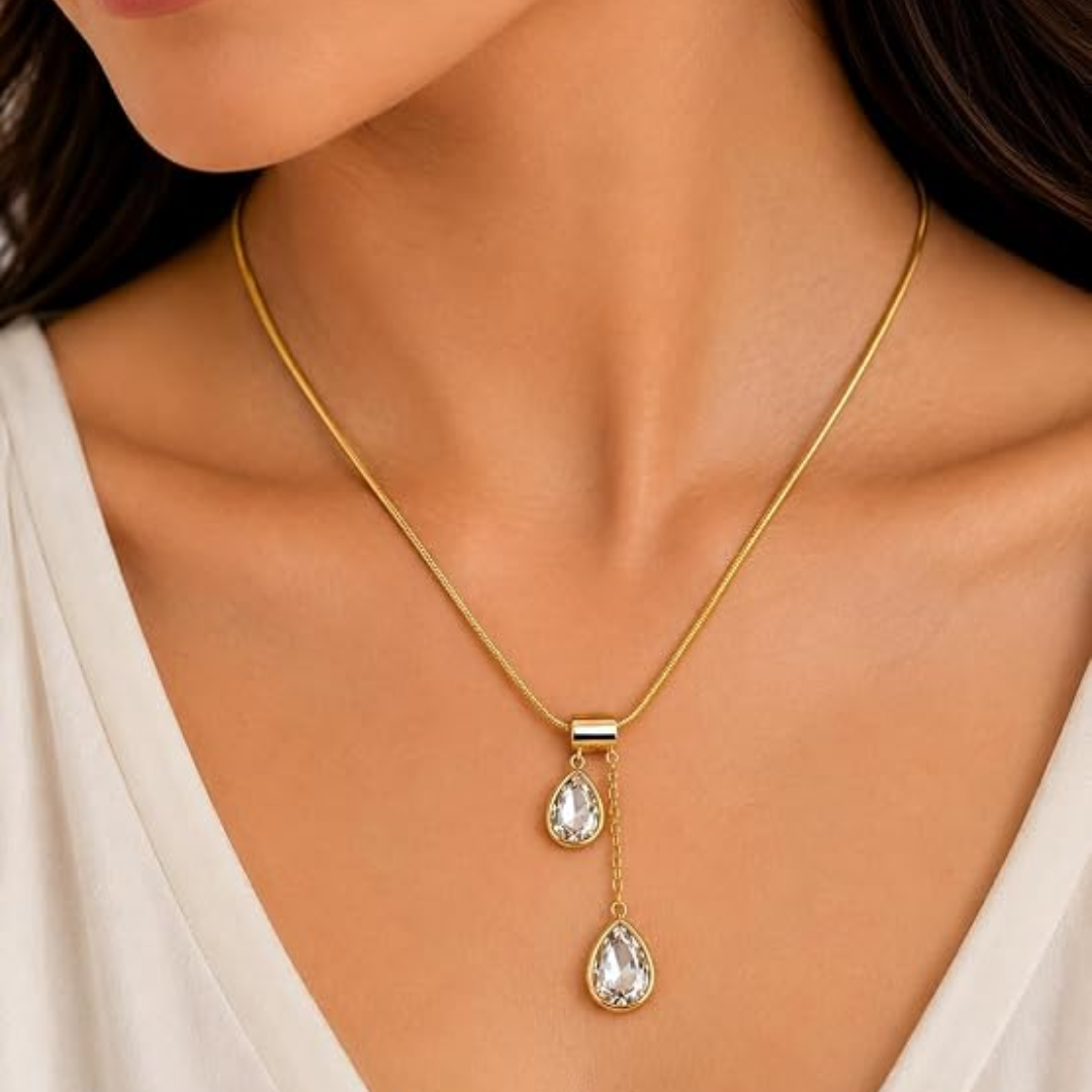 Gold Plated Crystal Drop Necklace for Women - Image 2