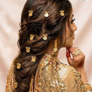 Gold Coin & Ghungroo Juda Pins for Women