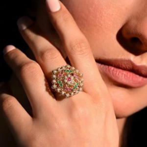 Kundan Gold Plated Adjustable Ring for Women